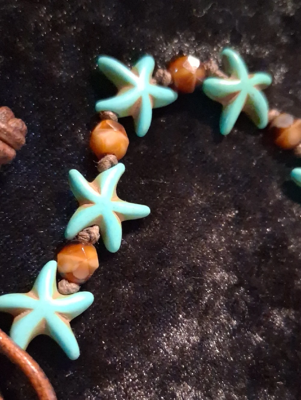 Turquoise Starfish Bead Anklet Bracelet with Brown Accent Stones - 10 To 12 In L